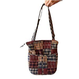 Bella Taylor Crossbody Lightweight Quilted Patchwork Red Blue Tan Zipper Pockets